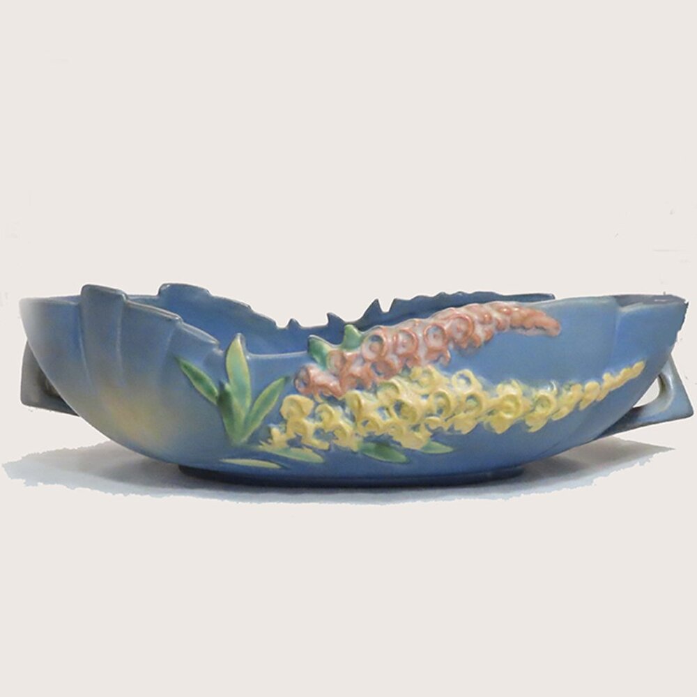 Roseville Vintage Console Bowl with Foxglove Flowers - Blue